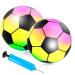 2 pieces of ball children outdoor PVC rainbow football water polo football 9 inch inflatable football inflation beach balls with pump handball for children and adults inflatable balls playground inside