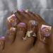 White French Tip Press on Toenails Short Square Rhinestone Fake Toenails with Gold Butterfly Designs Summer Rhinestone Toe Nail Press ons Glitter Full Cover Acrylic Toenails for Women Girls 24Pcs style9