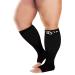 Zeta Wear Compression Stockings Thick Calves Women Comfortable Support Swelling Large Cuffs Open Toe Black M