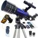 Telescope, 2 Eyepieces Portable Telescopes for Kid Adults Astronomy Professional Beginners with Finderscope, Tripod, Phone Adapter Blue