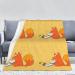 YYHHAOFA Sunflower Seeds and Foxes Picture Flannel Blanket 66x90 in Normal : Skin-Friendly Warm and Comfortable Easy Care and Durable Black normal