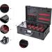 Professional Barber Case | Stylist Tool Box Organizer & Travel Suitcase with Removable Tray for Clippers Shears Combs & Hair Accessories - Black/Red Ribbon - Buy Online on GoSupps.com