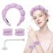 Hope&Luck Sponge 4Pcs Spa Headband for Women  Headband and Wristband Set for Washing Face  Terry Cloth Spa Headband Purple Sponge Spa Headband Bubble headband