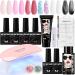 Poly Gel Nail Kit: with 3 Pure and 1 Cat Eye Gel Nail Polish Clear DIY Poly Gel Kit with Mini U V Lamp Starter Kit with Glitter Base Coat Top Coat Slip Solution Nail Extension Gel Kit