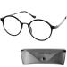 Mini glasses round anti -blue light glasses reading glasses free case plastic frame (black) metal bridge and ironing (graphite) blue light filter glasses and women black 0.0 diopters