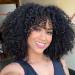 Porsmeer curly Afro wig black natural art hair with pony for women shoulder length afro kinky curly bob wig volume for black women 14 inch black 1b#