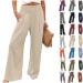 JEGULV Linen Pants for Women Casual Summer High Waist Wide Leg Palazzo Lounge Pants Solid Baggy Pant Trousers with Pocket D01#khaki Small
