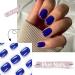 BNUUTIM Square Press on Nails Blue False Nails with Designs - Glossy UV Finish Acrylic Squoval Nails for Women and Girls - Buy Online on GoSupps.com