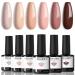 Modelones Gel Nail Polish Set - 6 Colors Nude Neutral Gel Polish Nail Kit Popular Skin Tones Brown Pastel Pink Soak Off Nail Polish Gel LED Nail Art Manicure DIY Salon Home Holiday Gifts for Women A Nude Addicted