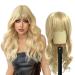 EUPSIIU Long Wave Blonde Wigs for Women 27 Long Curly Wigs with Bangs Ladies Fancy Dress Wig Synthetic Hair Wigs Women's Charming Full Hair Replacement Wigs for Cosplay Party Daily Use (Blonde)