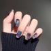 Black Glossy Glitter Press-On Nails - Short Cat Eye Colorful Acrylic Stick-On Nails for Women 24pcs - Buy Online on GoSupps.com