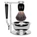 Favali 4 in1 shaving brush set razor plane stand with shaving bowl razor brush roof hair imitation wet razor men (with Mach 3) wet razing brush set - stainless steel chrome -in set -3