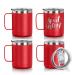 Craft Express 10 OZ Stainless Steel Coffee Mug with Handle - Double Wall Vacuum Insulated Coffee Mug Tumbler with Lid - Engraved Powder Coated Travel Coffee Mug Cup for Glowforge Plus - Red 4 Pack