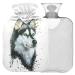 NAANLE hot water bottle with reference watercolor husky dog transparent hot water bottle hot bottle for bed handfoots warmer pain relief heat and cold therapy 2 L in size