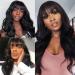 BOGSEA Long Black Wavy Wig with Bangs - 24 Inch Synthetic Heat Resistant Silky Hair for Women - Buy Online on GoSupps.com