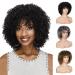 PEACOCO Short Afro Wigs for Black Women Jerry Curl Hair Wig Natural Fashion Synthetic Full Wig for African American Women for Daily Party with Wig Cap (1B)