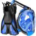 cozia design Snorkel Set Adult - Full Face Snorkel Mask and Adjustable Swim Fins , 180 Panoramic View Scuba Mask, Anti Fog and Anti Leak Snorkeling Gear blue Large-X-Large