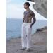 Coofandy Men's Long Linen Pants - Light Summer Beach Pants with Elastic Waist & Pockets Loose Fit White L - Buy Online on GoSupps.com