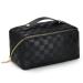Aucuu Large Capacity Travel Cosmetic Bag for Women Girls PU Leather Waterproof Layered Storage Makeup Bag with Handle Portable Travel Organizer #16 Black-16