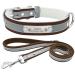 Senristar personalized reflective dog collar and leash set custom engraved warm feed dog hollow tape with name sign for small medium large dogs & cats XS (width 1.5 cm neck circumference 19-25 cm) brown set