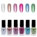 Metal Nail Polish - 6PC Mirror Nail Varnish - Quick Drying Mirror Nail Varnish - Light Pink Dark Pink Silver Rose Gold Blue Green Metallic Effect Nail Polish No UV Needed