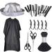 Professional Hairdressing Kit 20 Pieces: Scissors Combs Umbrella Cape Apron and Accessories for Barbers and Stylists Black/Silver