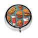 Burgers and Fries Portable Metal Pill Box Round Mini 3-Compartment Plastic Insert hinged Fastening Design Suitable for Small Pills Must-Have for Travel Black