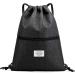 LIVACASA Gym Bag with Zip Inner Pocket Sports Bag Waterproof Hipster Bag Side Pocket Gym Bag Lined Backpack with Adjustable Drawstring Gym Bag for Men and Women - Black