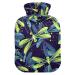 Hot water bottles with cover dragonflies green hot water bag for pain relief menstrual cramps hot water bottle water bag 2 liters