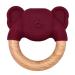 Bunky Baby Silicone + Wood Baby Teether Toy | Wood & Textured Silicone to Soothe Gums | Elephant | Purple/Beet | 6+ Months Elephant Beet