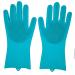 Magic Cleaning Gloves BLUE Reusable Silicone Cleaning Gloves Dishwashing Scrubber Dish Wash Scrubbing Sponge Gloves with Bristles Great for Washing