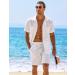 COOFANDY Men's Guayabera Shirt Set - Linen Short Sleeve Button Down Outfit, White, XL - Buy Online on GoSupps.com