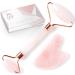 Jade Roller Rose Quartz Cosmetic Product   Eliminate Fine Lines & Wrinkles   Noiseless Use   Premium Quality Crystals   Double-Sided   Gua Sha Included   Reduce Muscle Tension