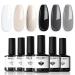 Modelones White Black Gel Nail Polish Set - 6 Colors Black Milky White Neutral Nude Grey Glitter Spring Gel Nail Polish Kit Soak Off UV Gel Kit Gel Nail Art Gift for Women