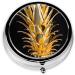 Gold Pineapple Printed Mini Round Pill Box | 3 Compartment Medicine Organizer | Travel Portable Pill Case for Home & Office - Buy Online on GoSupps.com