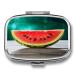 Pill Box Watermelon with Smiley Print 2 Compartment Medicine Pill Case Pill Organizer Decorative Metal Portable Pill Box for Pocket Or Purse