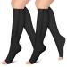 CHARMKING 2 Pairs Zipper Compression Socks for Women Men Open Toe 15-20 mmHg is Best for Circulation All Day Wear Nurse Large-X-Large 01 Black/Black