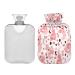 Watercolor pink axolotl heat bottle 2l hearts flowers leaves winter heat bottle soft plush reference hand feet warmer for children men women medium