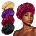 FIRSTPELLA 4PCS Satin Silk Bonnets for Black Women Men  Hair Bonnets for Sleeping Curly Natural Hair  Elastic Wide Band Hair Bonnet Shower Cap(Black & Purple & Wine Red & Brown Multicolor