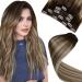 Laavoo ombre real hair clip in extensions brown balayage clip in extensions real hair remy human hair 5 pieces 70g 45cm dark brown medium bruan blond real hair extensions clip in #3/8/24 45cm-70g 4.5 #3/8/24