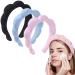 CEVILIA 3pcs Puffy Spa Headband Women Sponge Terry Towel Cloth Fabric Hair Band for Face Washing Versed Headband for Makeup (Black+Blue+Pink)