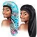 2 Pcs Satin Bonnet Long Hair Bonnet Sleep Cap for Black Women Silk Bonnet with Soft Elastic Band Satin Sleep Cap for Curly Hair Braids Dreadlocks Silky Hair Loose Cap for Sleeping(Black+Blue Flower)
