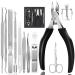 12pcs Ingrown Toenail Tools kit Ingrown Toenail Treatment Pedicure Tools Toenail Clippers Professional Tool Set for Ingrown & Thick Nail Stainless Steel Ingrown Toenail Tool(Black)