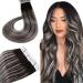 Hetto tape in extensions real hair black silver extensions tape real hair remy hair recovery tape real hair invisible tae extensions real hair balayage black silver #1b/silver/1b 55cm 50g 55 cm 1-2 #1b/silver/1b