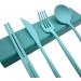 Portable Eco-Friendly Cutlery Set - Wheatgrass Dinnerware Utensils with Knife, Fork, Spoon, Chopsticks - Non-Toxic & BPA Free - Ideal for Travel, Picnic, Camping - Green + Blue - Buy Online on GoSupps.com