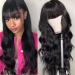 Body Wave Wigs With Bangs Virgin Brazilian None Lace Front Wigs Human Hair Wigs 180% Density Glueless Machine Made Wigs For Black Women (18 inch  body wave) 18 Inch Body Wave