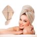 LTBL microfiber hair cloth wrap large double-layer thickened hair drying towel with button fast drying hair towels for women (light brown)