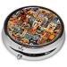 Abstract Art Animals Portable Metal Pill Box - Round Mini 3-Compartment with Hinged Design Ideal for Travel Black - International Shipping Available - Buy Online on GoSupps.com