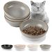 YMASINS Ceramic Cat Bowls 4 Pack, Cat Food Bowls Cat Feeding Wide Bowls to Stress Relief of Whisker Fatigue Cat Dishes, Shallow Bowls for Kittens and Small Animals with Non-Slip Mat, Matte Finish Grey