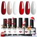 Modelones Gel Nail Polish 6 Colors White Glitter Winter Gel Nail Kit Sparkle Candy Cane Burgundy Dark Rose Champagne Silver Soak Off U V Gel Nail Art Manicure DIY Valentine s Day Gifts for Women Glitter Silver
